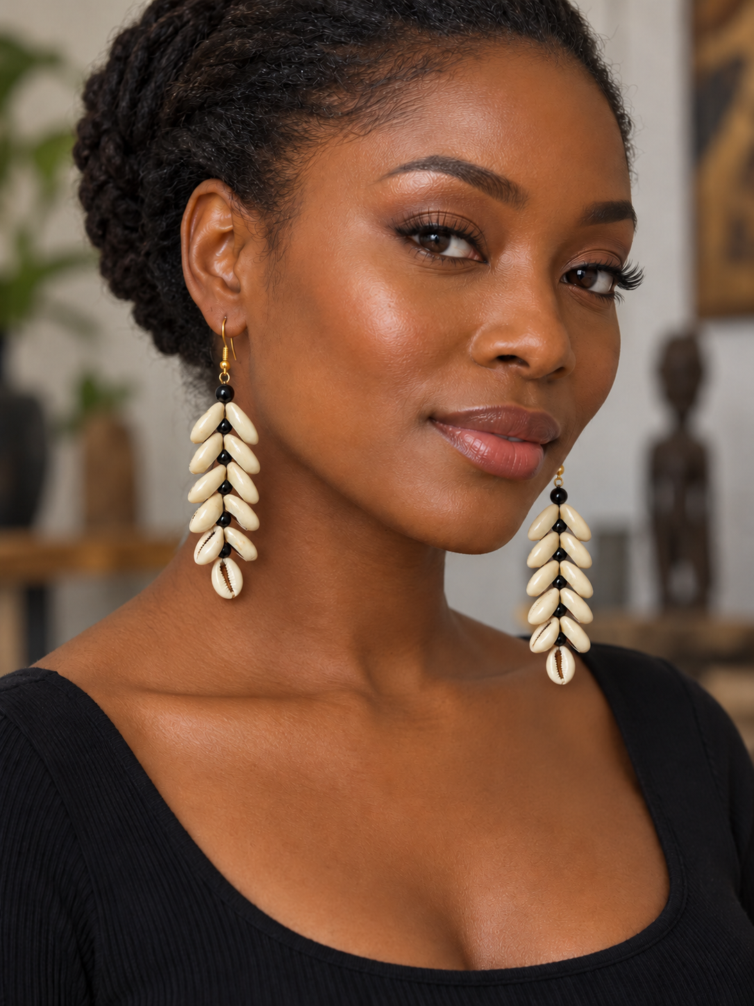 African Cowrie Shell Dangle Earrings