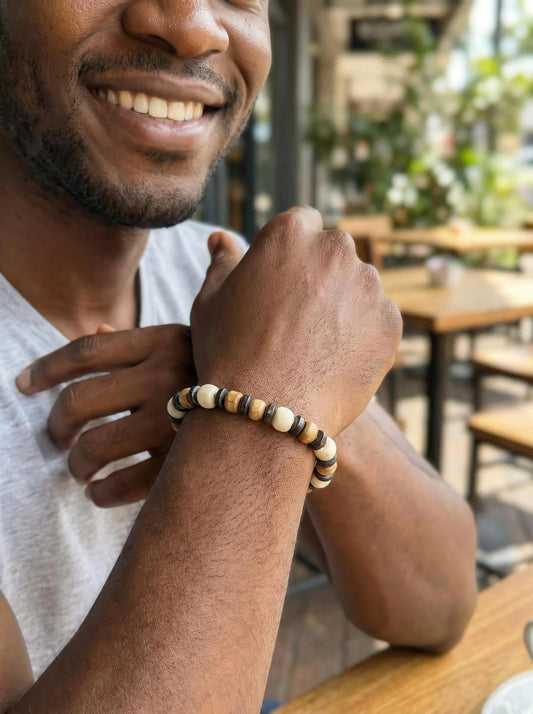 Men’s Earth Tone African Wooden Beaded Bracelet