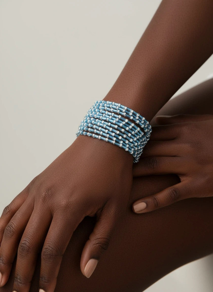 Teal Multi-Strand Beaded Stretch Bracelet