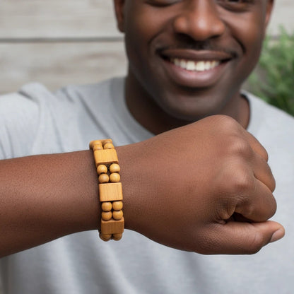 Men's Sacred Om Wooden Bead Stretch Bracelet