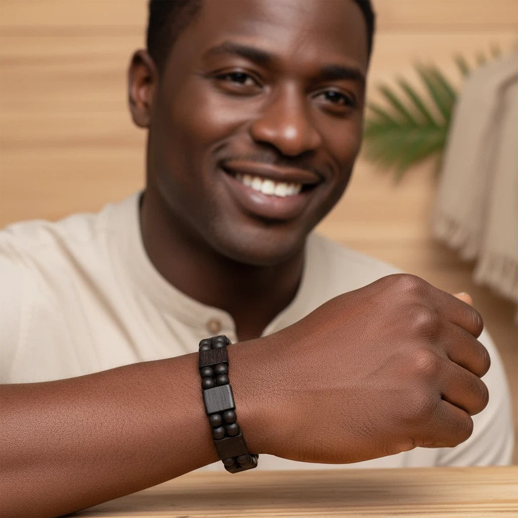 Men's Sacred Om Wooden Bead Stretch Bracelet