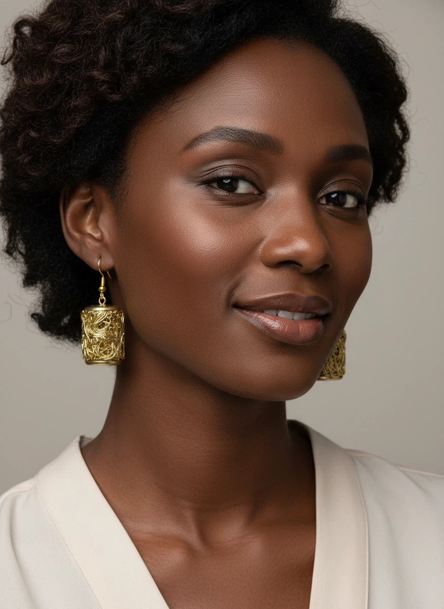 Gold-Tone Textured Cylinder Drop Earrings