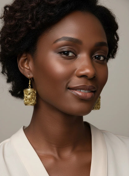 Gold-Tone Textured Cylinder Drop Earrings