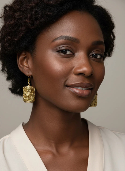 Gold-Tone Textured Cylinder Drop Earrings