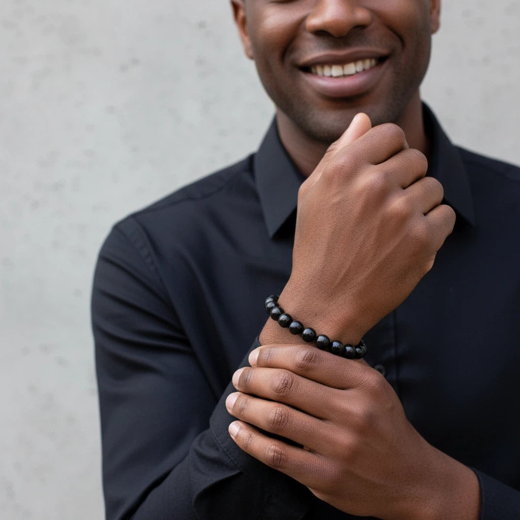 Midnight Matte Black Beaded Stretch Bracelet