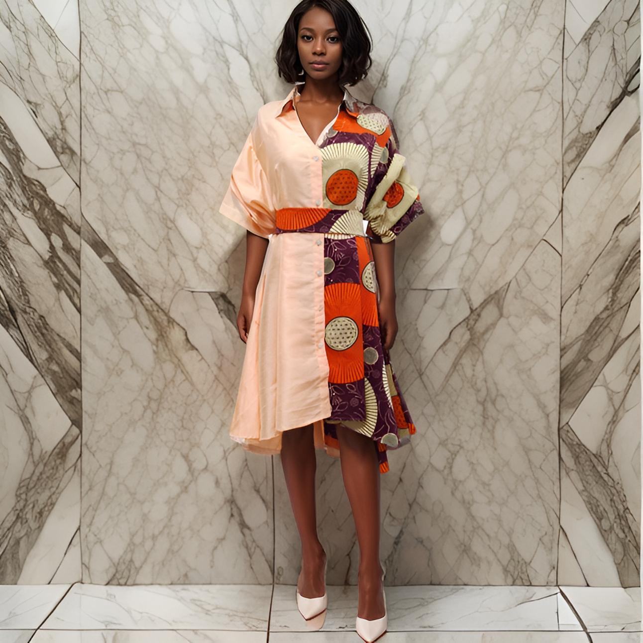 Women's Two Pattern Print Panel Dress