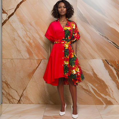 Women's Two Pattern Print Panel Dress