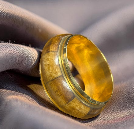 Gold-Tone and Natural Wood Statement Bangle