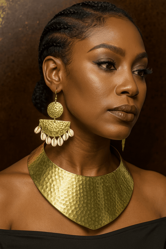 Gold Brass Necklace and Earring Set