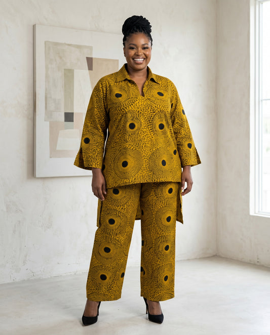 Mustard Ankara Print Two-Piece Pants Set