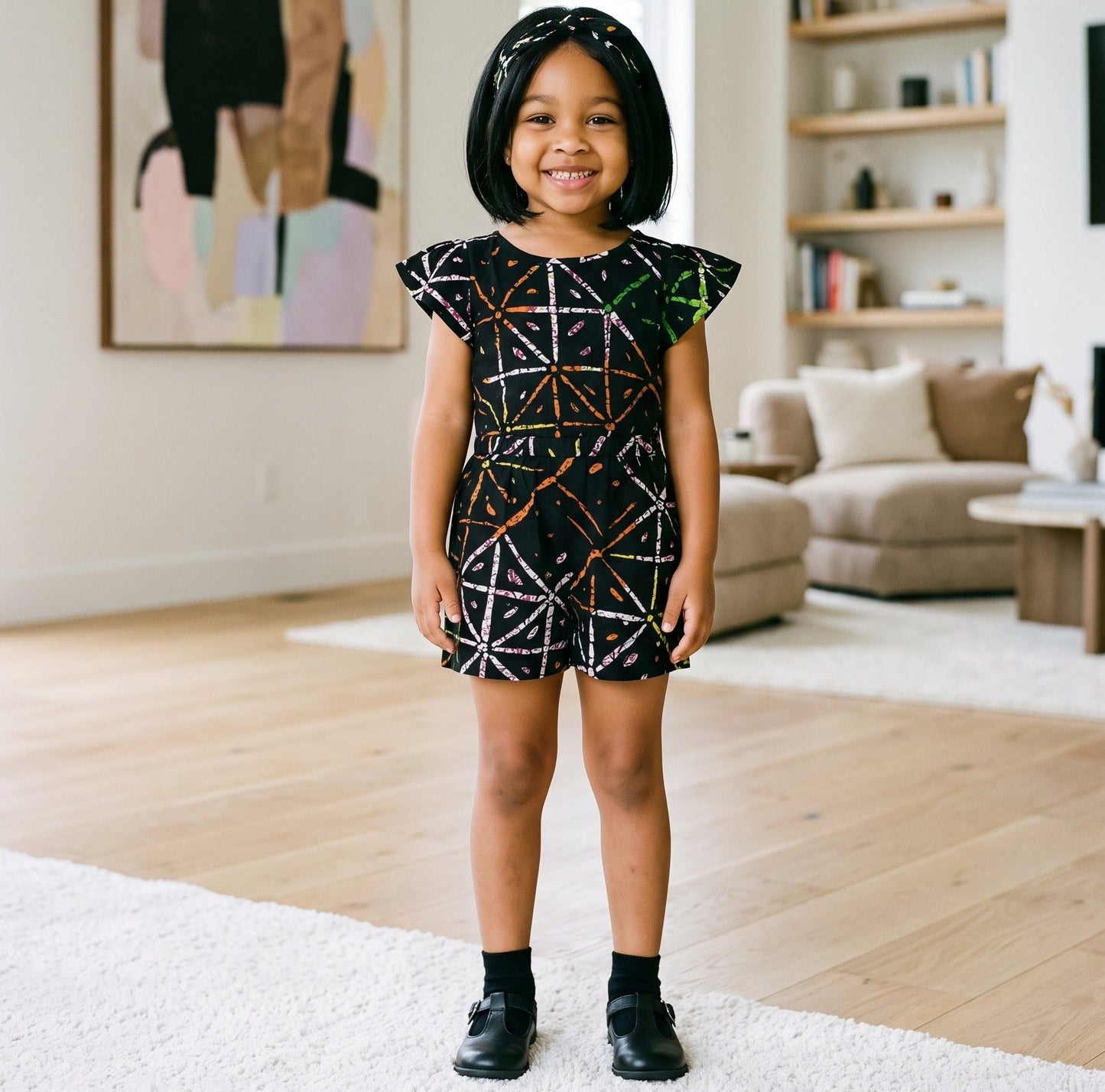 Girls Fireworks African Print Pinafore Romper (Ages 2–12)