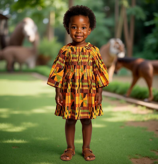 Girl's Kente Style2 Print Smock Maxi Dress