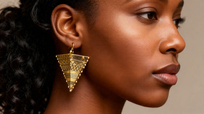 Women’s Gold Tribal Triangle Drop Earrings