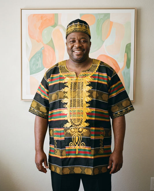 Men’s Black Kente African Print Dashiki Shirt