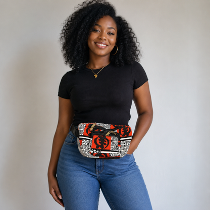 Women’s Orange, Black, and White African Print 3-Piece Pants Set