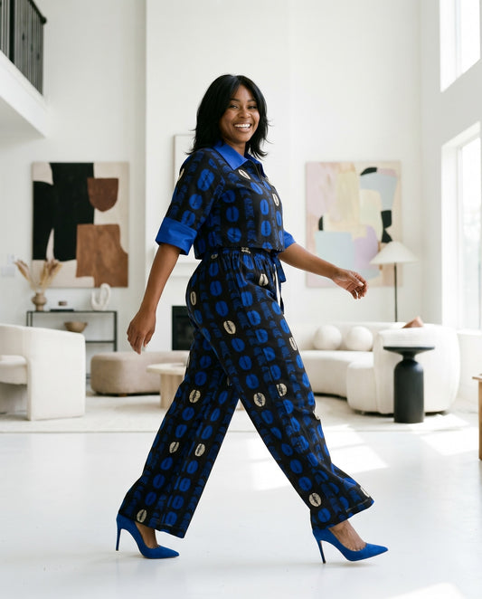 Black & Royal Blue African Print Two-Piece Set