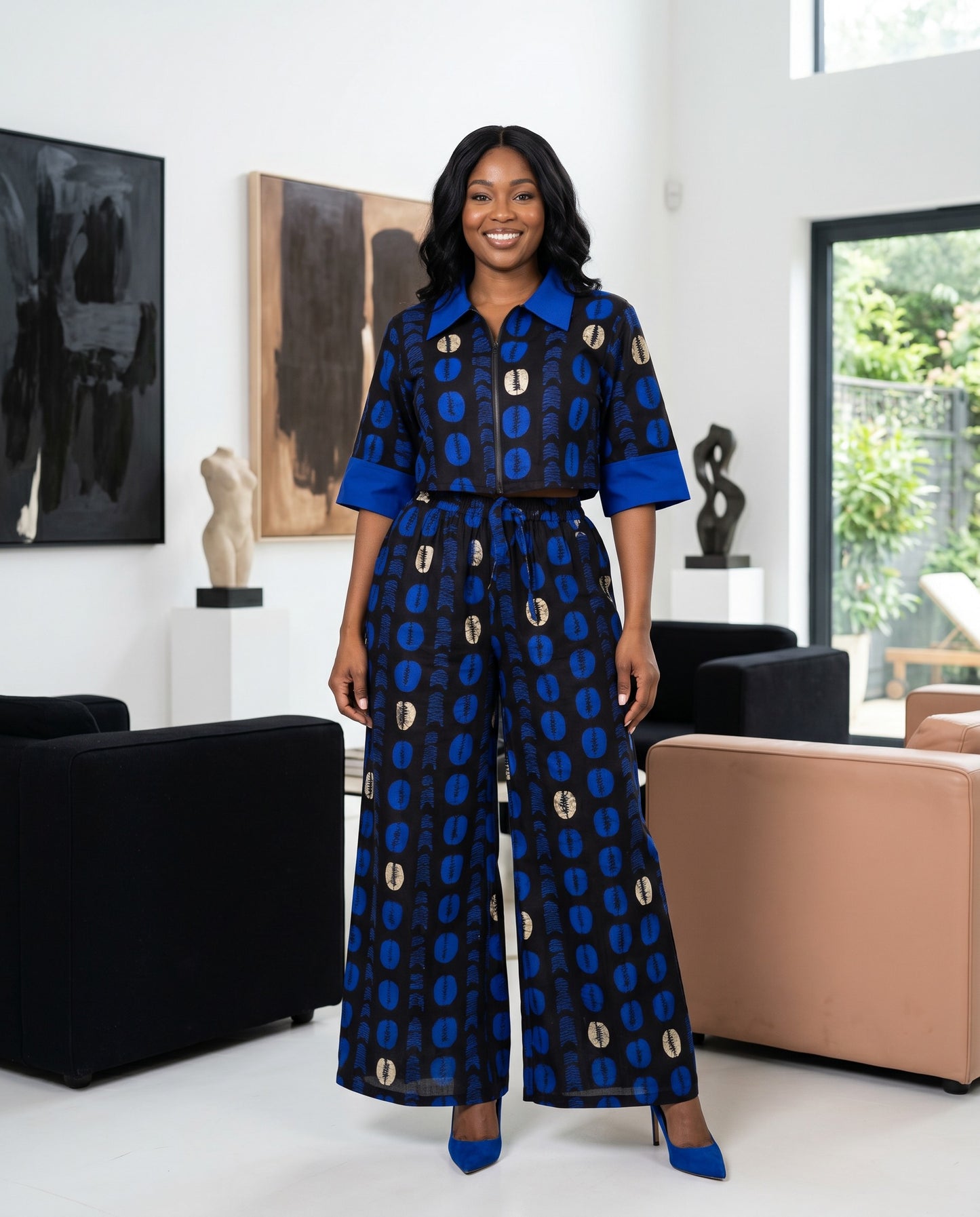 Black & Royal Blue African Print Two-Piece Set