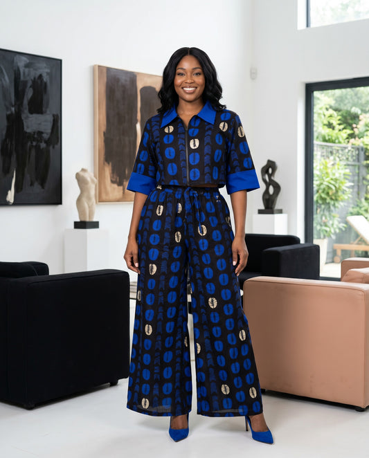 Black & Royal Blue African Print Two-Piece Set