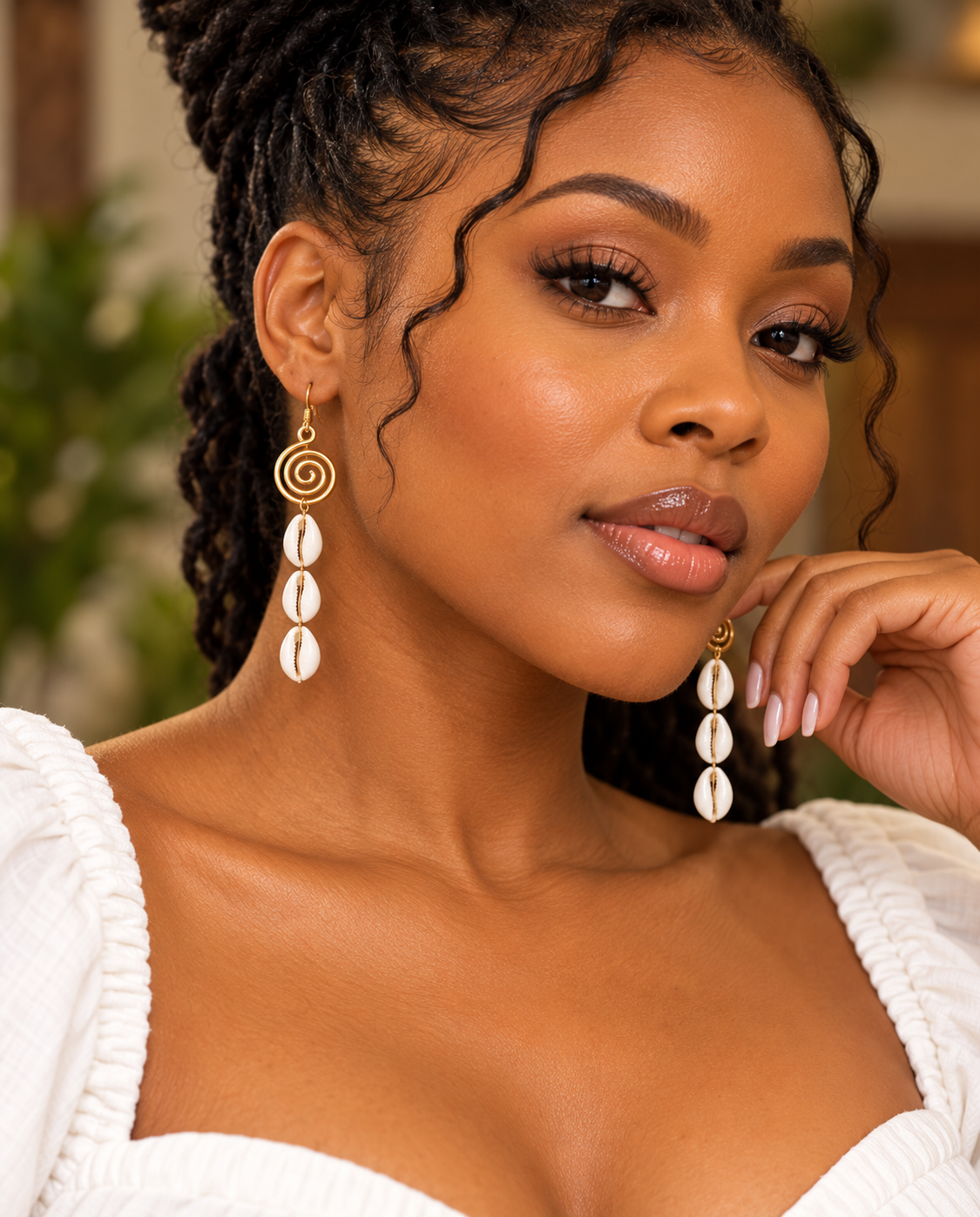 Cowrie Shell Spiral Drop Earrings