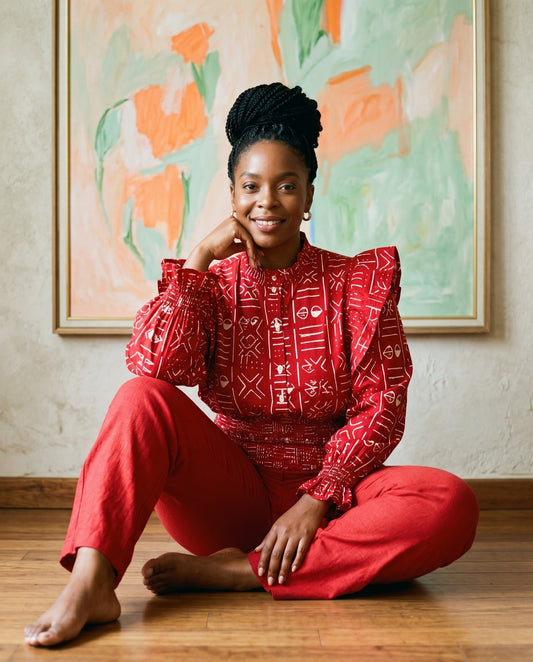 African Inspired Red Tribal Print Top