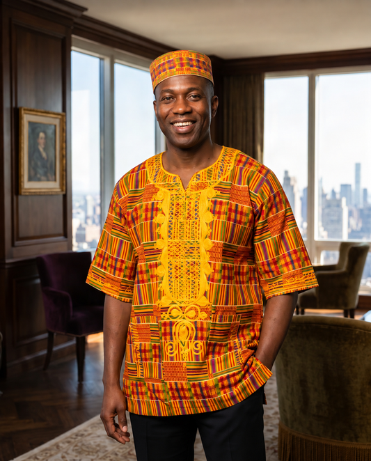 Men’s Kente-Inspired African Print Dashiki Shirt