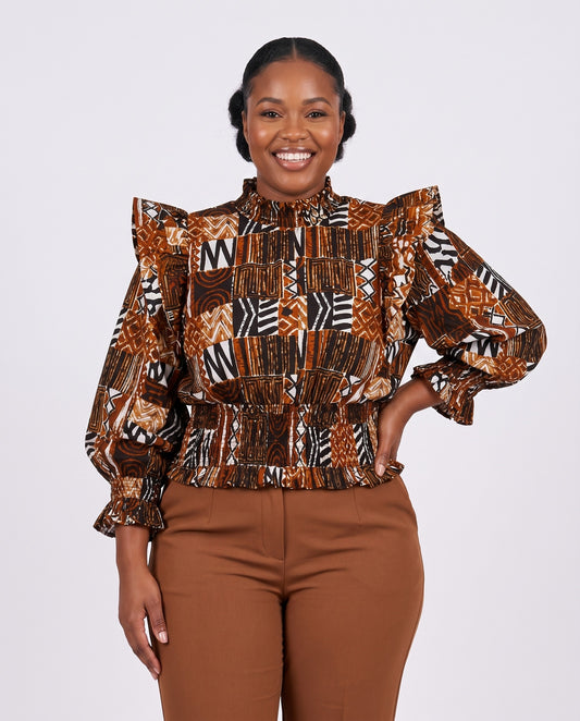 African Inspired Earth Tone Print Top and Maxi Skirt Set