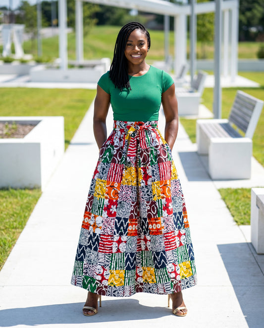Bold Mixed Color African Print Maxi Skirt
