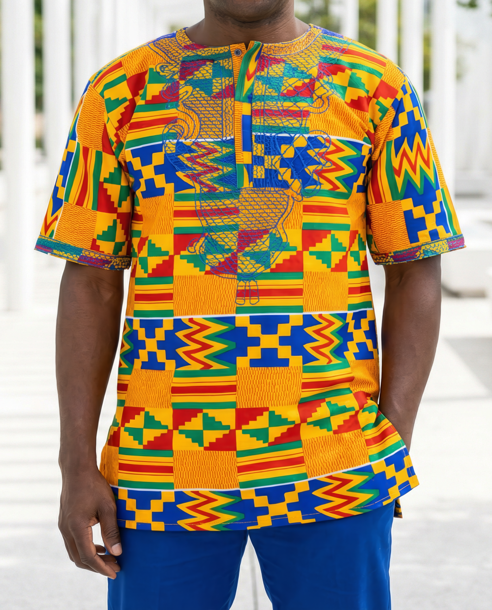 Men's African-inspired Bold Multicolor Kente Dashiki Shirt