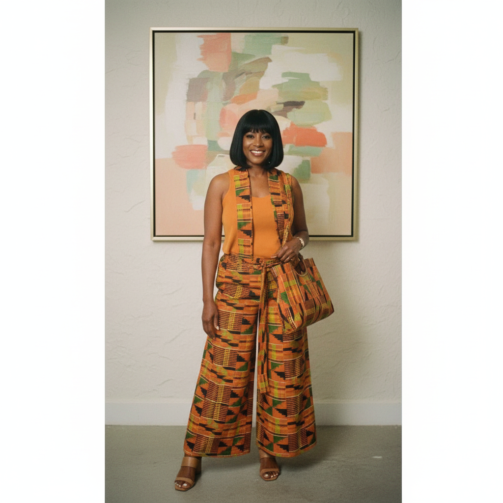 African Print Palazzo Pants & Bag Set (Kente Style2 Print)