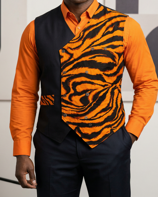 Men's Orange/Black African Print Vest
