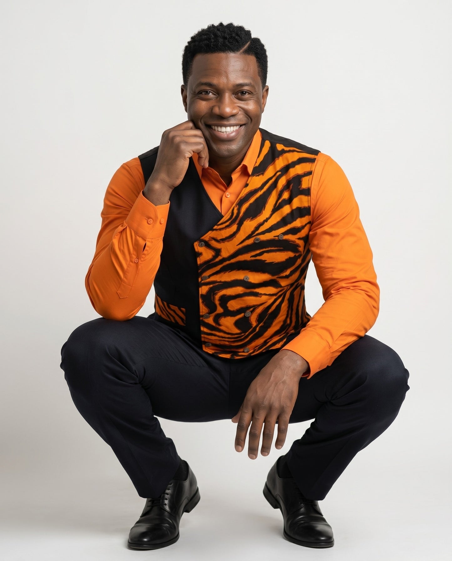Men's Orange/Black African Print Vest