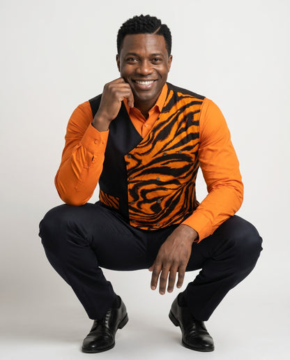 Men's Orange/Black African Print Vest