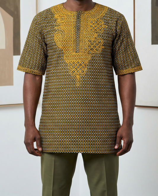 Men's African-inspired Deep Gold Dashiki Shirt
