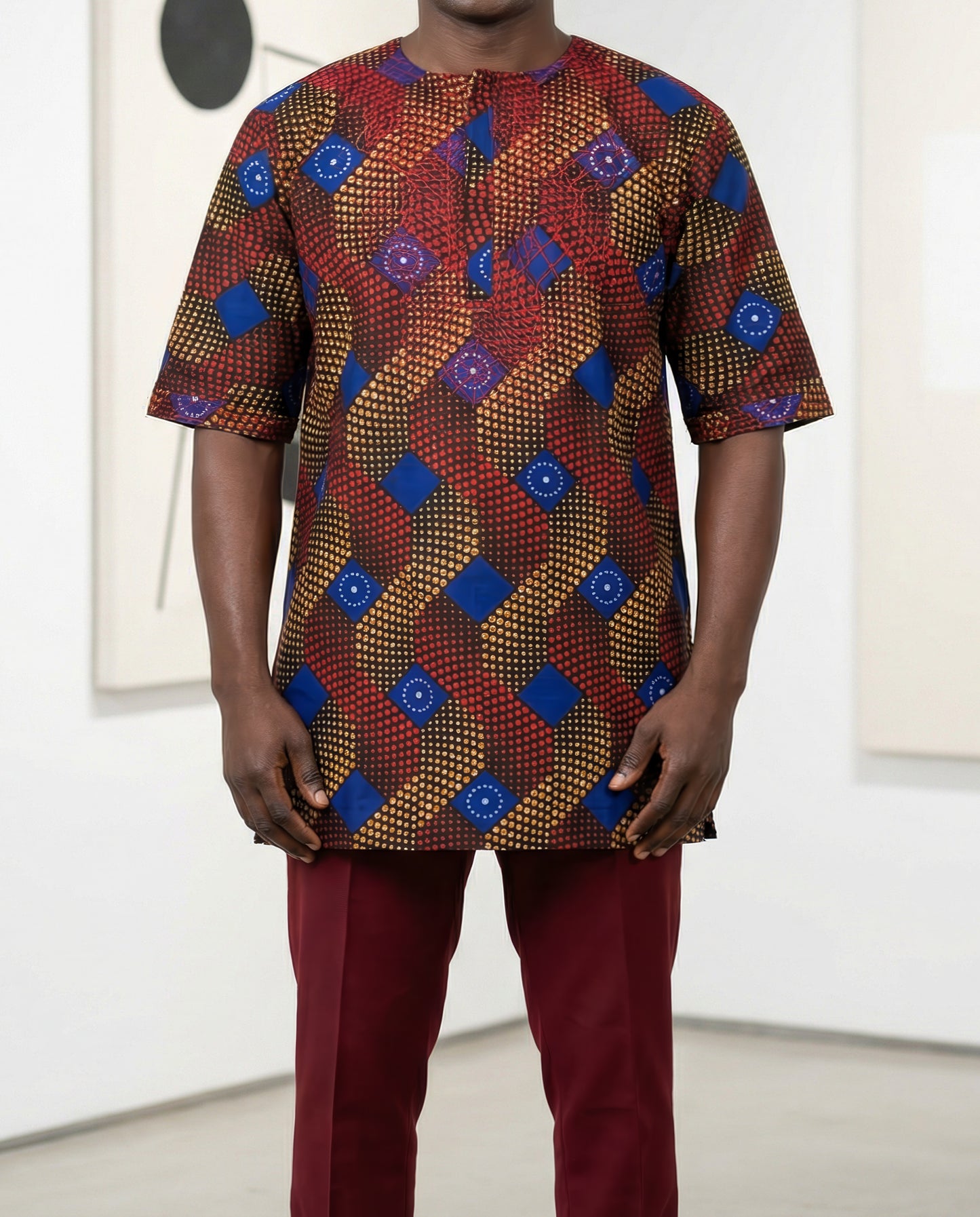 Men's African-inspired Red/Blue Dashiki Shirt