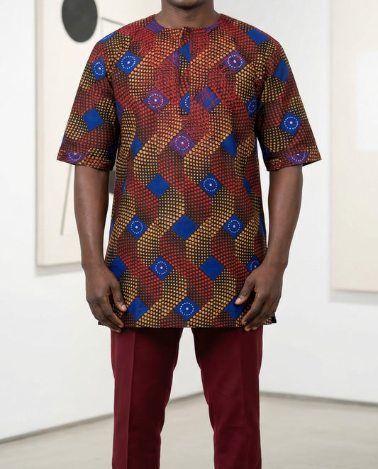 Men's African-inspired Red/Blue Dashiki Shirt
