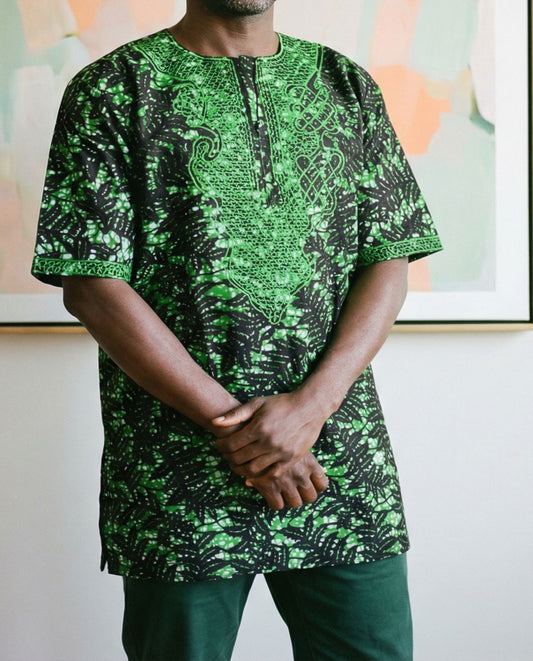 Men's African-inspired Green Dashiki Shirt
