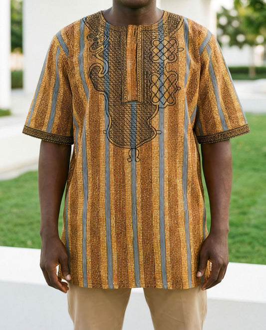 Men's African-inspired Orange/Brown Dashiki Shirt