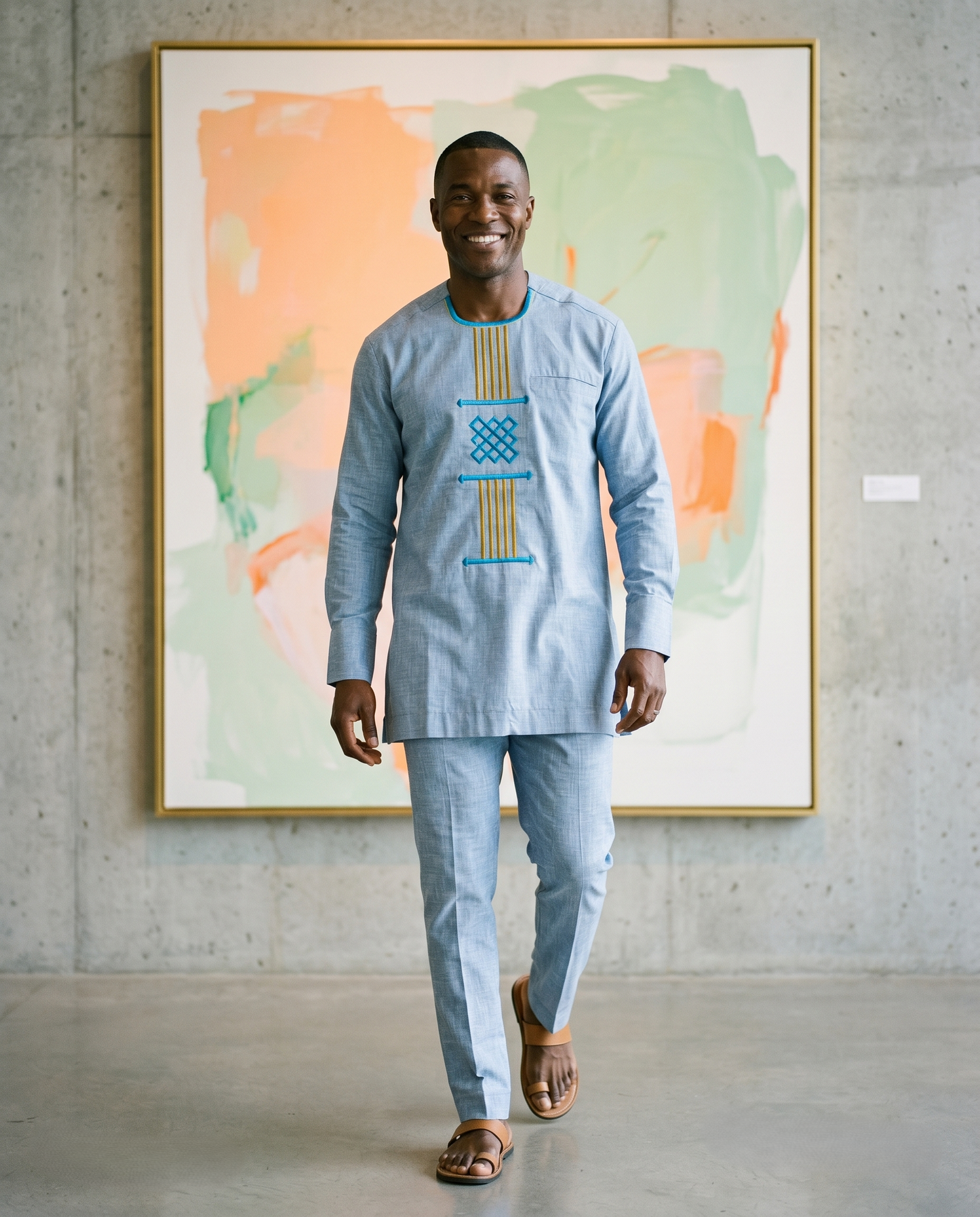 Native Wear Men's Light Blue High Quality African Set