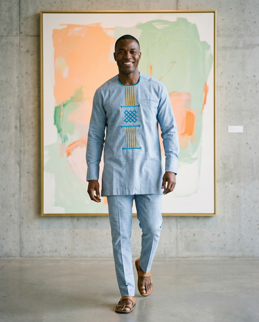 Men's Light Blue High Quality African Set