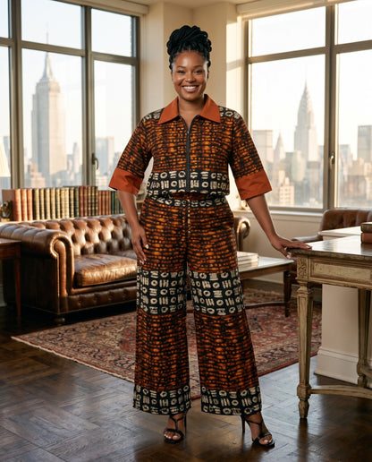 Rust & Black African Print Two-Piece Set