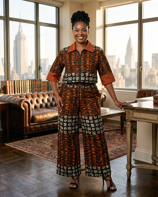 Rust & Black African Print Two-Piece Set