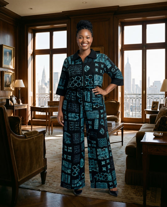 Black & Teal African Print Two-Piece Set