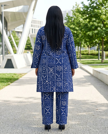 Indigo Mud Cloth Print Two-Piece Pants Set