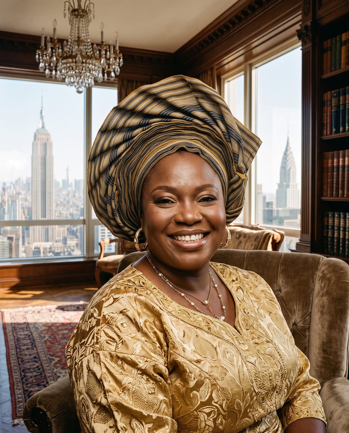 Mustard Gold & Black Aso Oke Gele