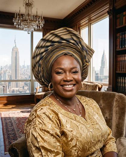 Mustard Gold & Black Aso Oke Gele