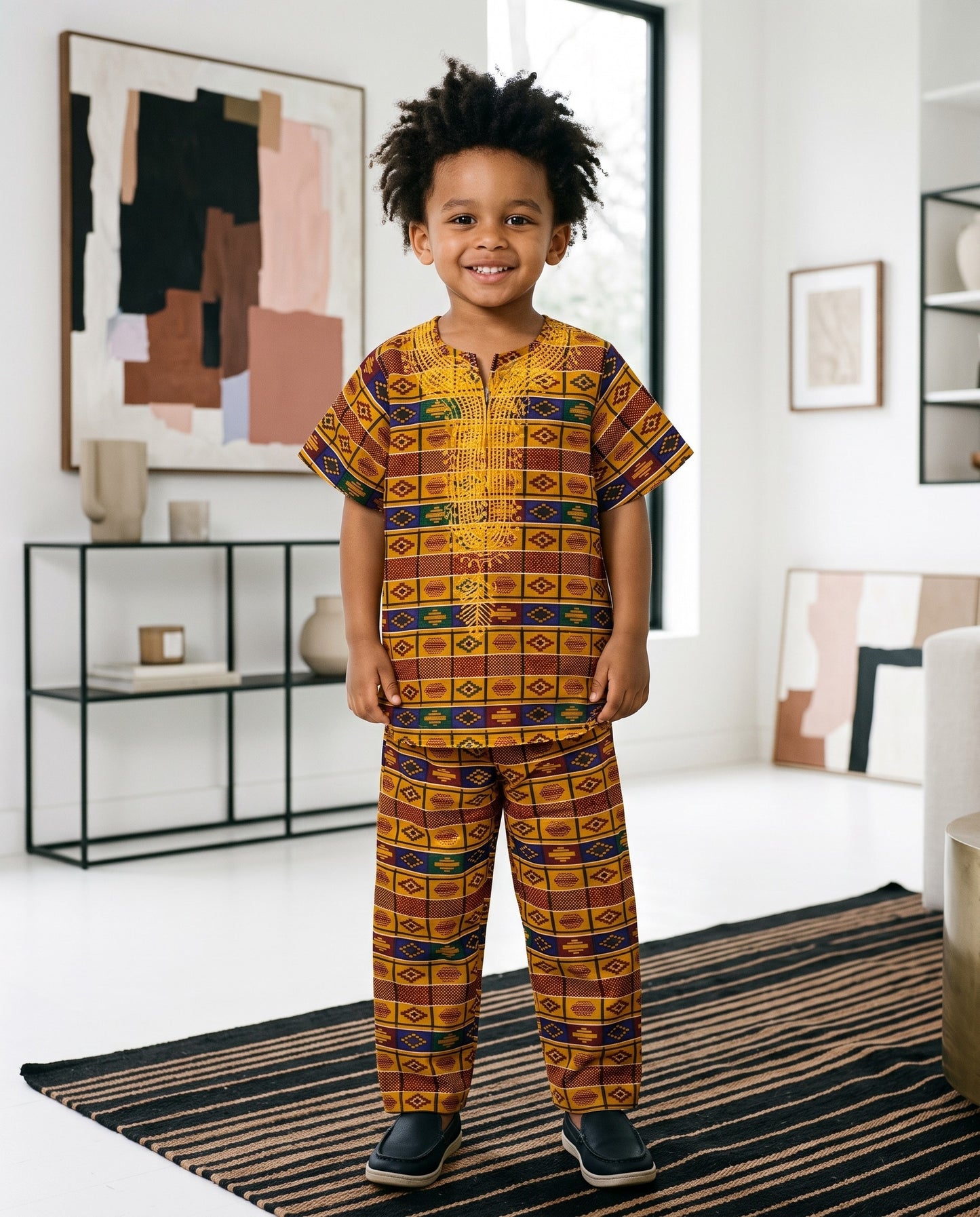 Boys Mix Kente African Print Shirt & Pants Set (Ages 2–14)