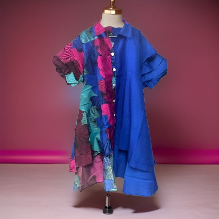 Women's Hi-Lo Print Panel Shirt/Dress - Premium African Apparel from MAGOS - Just $49! Shop this and more African Apparel now 