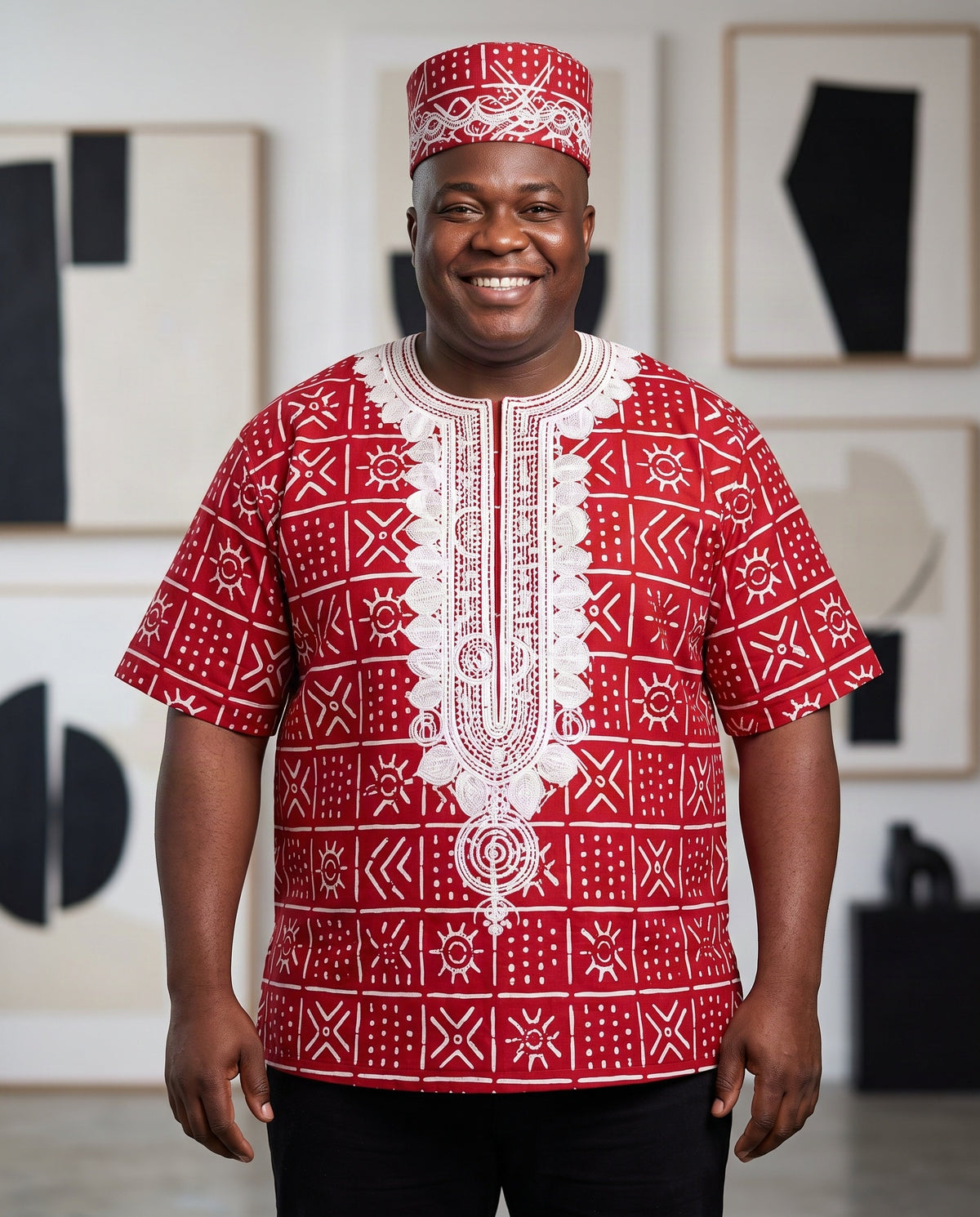 Men’s Red African Mud Print Dashiki Shirt