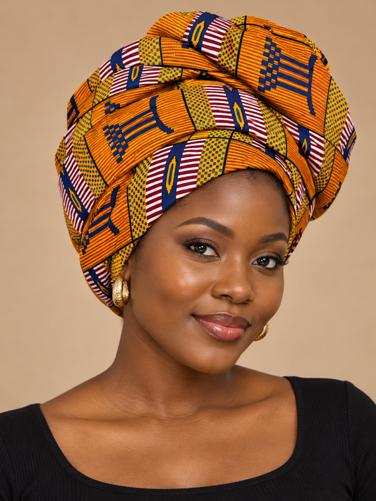 African Crown Geometric Kente Print Head Scarf