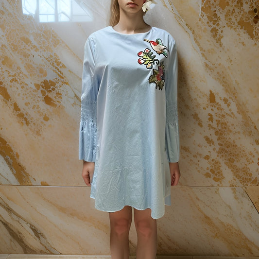Light Blue Embroidered Bell Sleeve Mini Dress - Premium African Apparel from MAGOS - Just $21! Shop this and more African Apparel now 